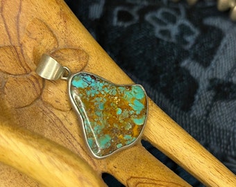 Old Pawn Menassa Freeform Turquoise Pendant Native American Jewelry Blue and Green Hallmark GAFJR Southwestern SuddenlySeen
