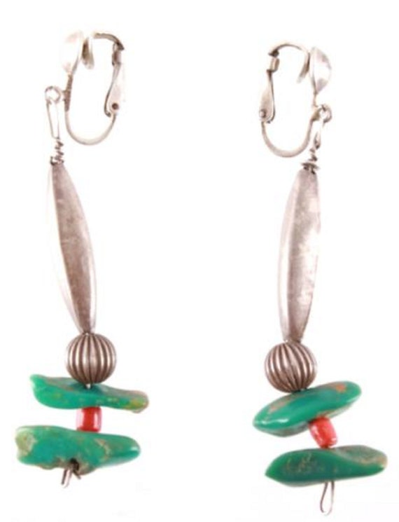 Navajo Turquoise Drop Earrings Sterling Silver Da… - image 10