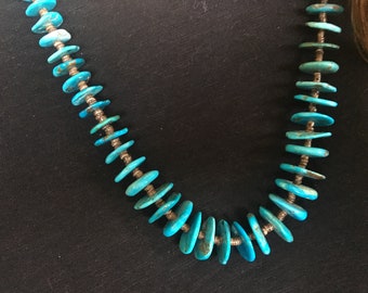 SALE Stunning Sleeping Beauty Turquoise Disk Sea Blue Necklace Heishe shell Native American SuddenlySeen