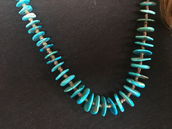 Astounding Vintage Navajo Blue Turquoise Disc Native American Necklace Old Astounding Vintage Navajo Blue Turquoise Disc Native American Necklace Old