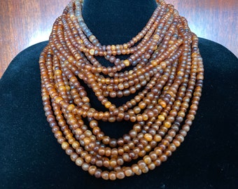 Multi Strand Beaded Orange and Brown Bib Necklace Choker Vintage Beaded Necklace SuddenlySeen