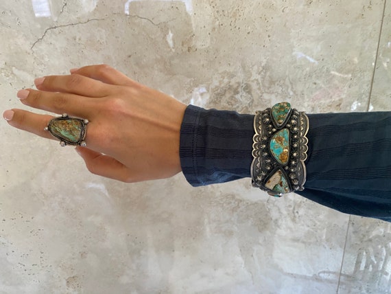 Vintage Native American Ring Silver Fox Turquoise… - image 4