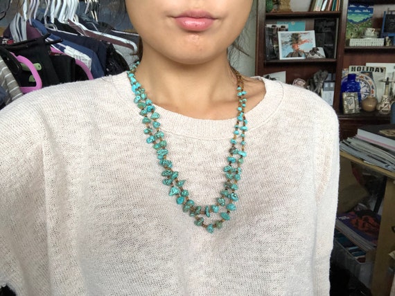 Old Pawn Godber Turquoise Nuggets Navajo 2 Strand Long Necklace