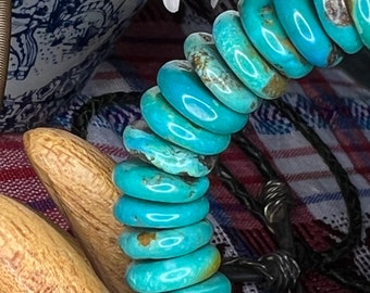 Sleeping Beauty Turquoise Rondelle Beaded Bracelet Southwestern Bohemian Stretch Elastic Disc Beaded Bracelet SuddenlySeen