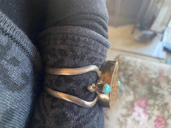 Fossilized Nautilus Cuff: Sterling Silver Turquoi… - image 4