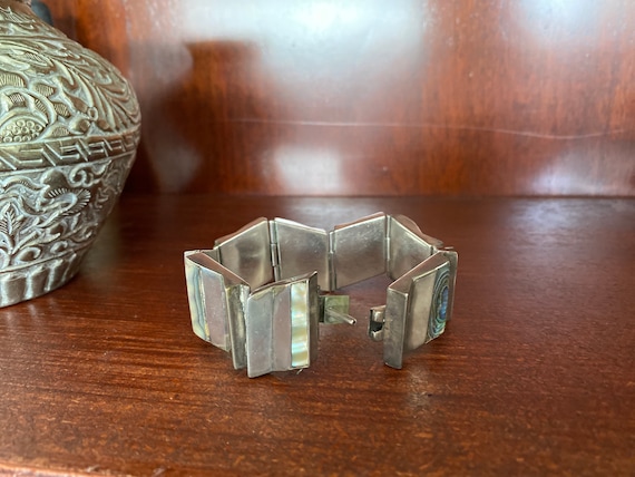 Abalone Sterling Silver Panel Bracelet - Modern I… - image 4