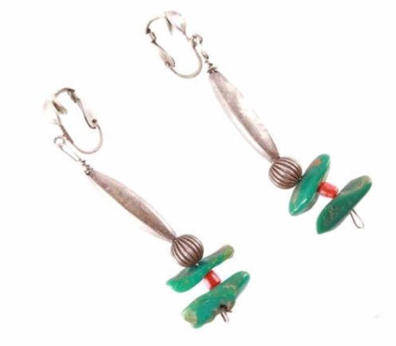 Navajo Turquoise Drop Earrings Sterling Silver Da… - image 9