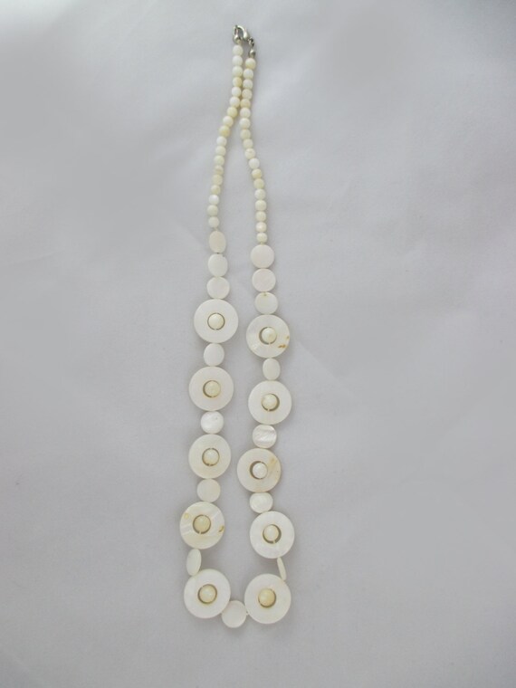 Cream Shell Bead Necklace, Carved Boho Beachy Nou… - image 5