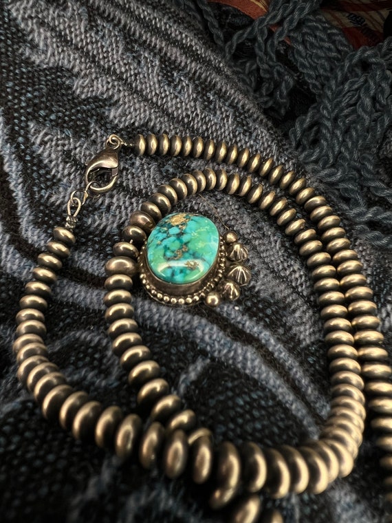 Vernon Kee Johnson Navajo Sterling Silver Turquoise Pendant