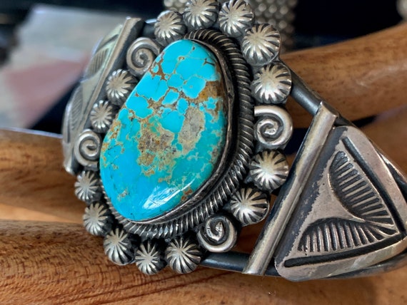 Important Jo Tso Native American Navajo Pilot Mountain Turquoise Sterling Silver Bracelet Important Jo Tso Native American Navajo Pilot Mountain Turquoise Sterling Silver Bracelet