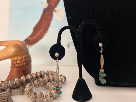 Navajo Turquoise Drop Earrings Sterling Silver Da… - image 8