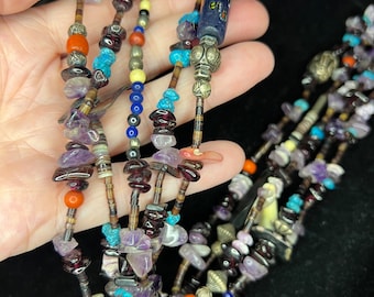 Native American Multilayered Mixed Stones Treasure Necklace Mixed Stones Tassel Pendant Necklace  SuddenlySeen