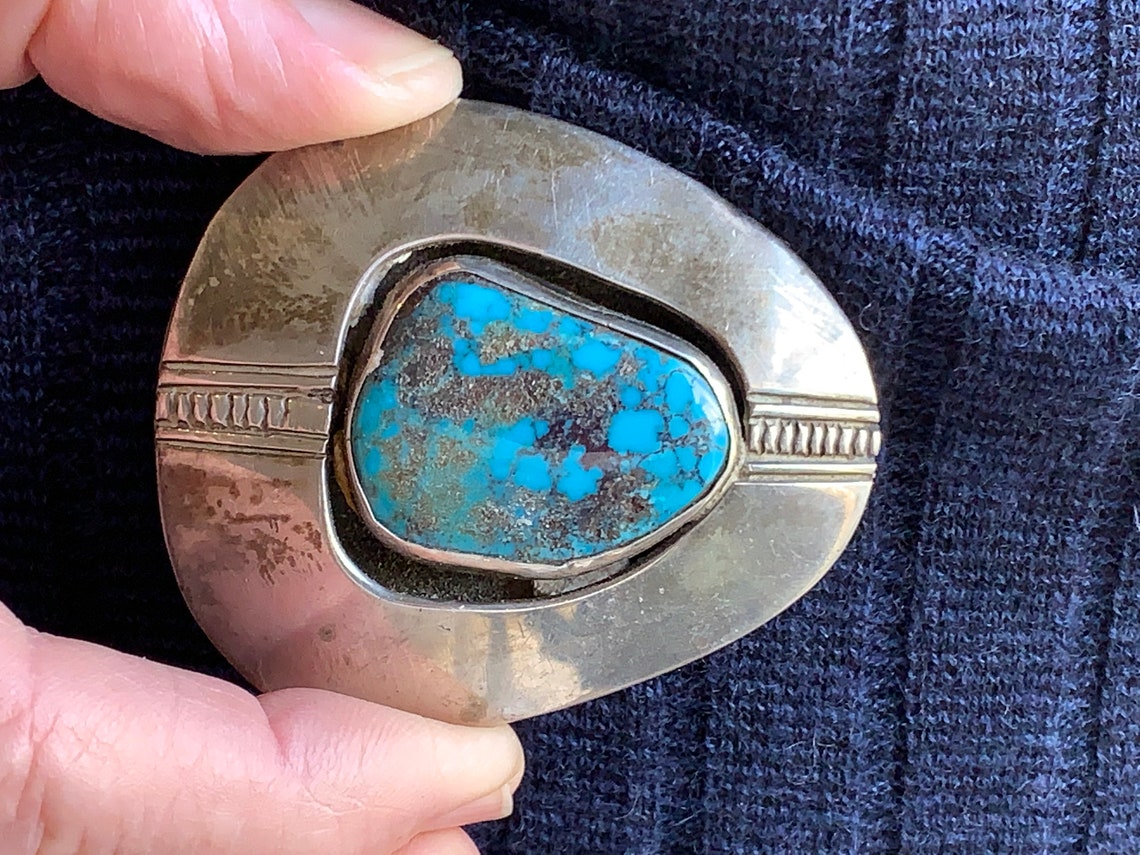 Old Pawn Belt Buckle Navajo Morenci Turquoise Modern Buckle Shadow Box