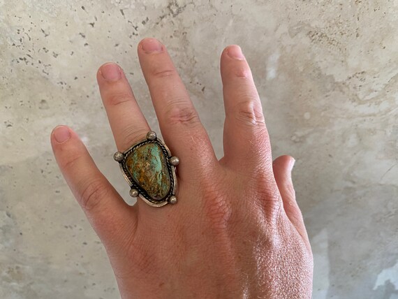 Vintage Native American Ring Silver Fox Turquoise… - image 3