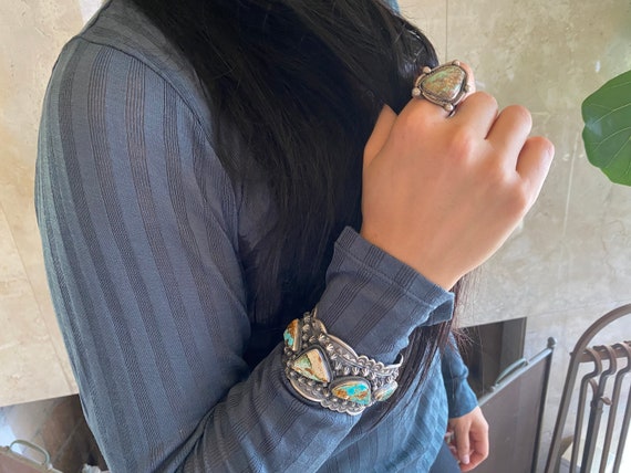 Vintage Native American Ring Silver Fox Turquoise… - image 5