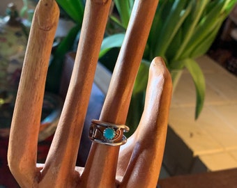 SALE Silver Flower Ring Navajo Turquoise Double Band Ring Teen Girls Sterling Silver Native American Small Ring Size 5.5 SuddenlySeen