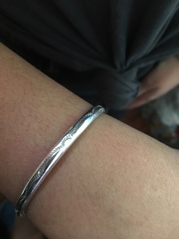 Old Pawn Navajo Sterling Silver Turquoise Small Cuff Stacking Bracelet