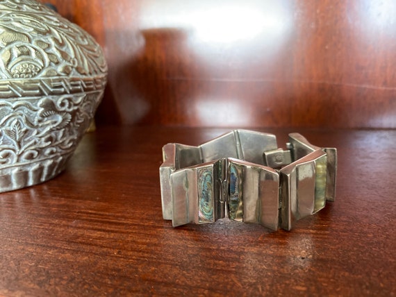 Abalone Sterling Silver Panel Bracelet - Modern I… - image 1