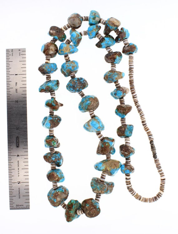 Native American 307 Grams Vintage Navajo Turquoise Nugget Heishi Necklace Old Native American 307 Grams Vintage Navajo Turquoise Nugget Heishi Necklace Old