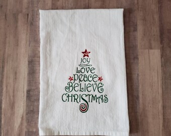 Christmas Tree Flour Sack Dish Towel: Holiday Kitchen Decor