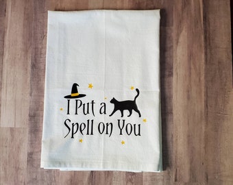 Halloween Kitchen Towels/I Put a Spell on You/Halloween Dish Towels/Witch Gifts/Witch Towels/Halloween Gifts/Halloween Decor