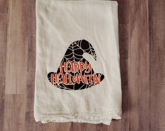 Happy Halloween Towels/Halloween Gifts/Witch Hat Towels/Kitchen Towels/Halloween Decor/Witch Decor