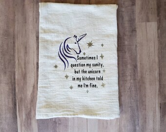 Unicorn Flour Sack Dish Towel, Funny Kitchen Decor
