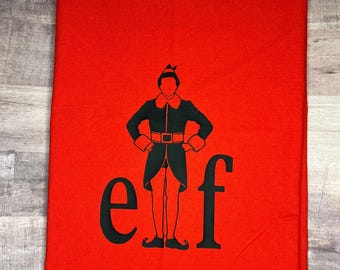 Elf Christmas Dish Towel: Red Cotton Kitchen Decor