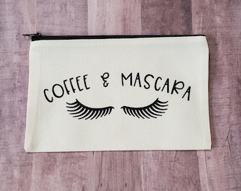 Canvas Zipper Pouch: Coffee & Mascara Cosmetics Bag