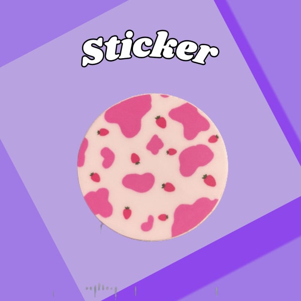 Strawberry Moo Pink Cow Print MINI Sticker (WATERPROOF)