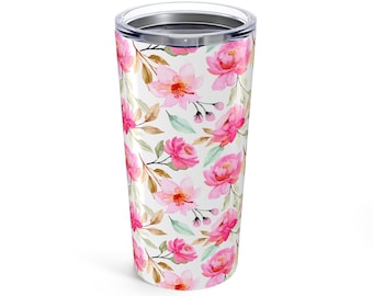 Pink Magnolia Tumbler Romantic Floral Stainless Steel Cup
