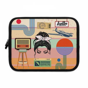 Cover  Vintage Flight Laptop Case,  1940s Art Laptop Pouch ,  Artistic Laptop  Retro Woman Laptop Cover  ,Unique Travel Laptop Case