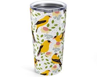 Yellow Songbirds Tumbler Nature-Inspired Stainless Steel Cup