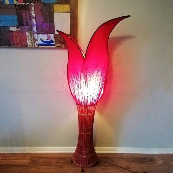 Vintage statement large red fabric and grass tulip standard/floor lamp