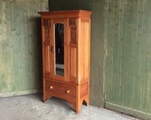 Antique Art nouveau arts and crafts satinwood carved mirror door wardrobe, antique wardrobe, wardrobe with drawer, arts and crafts