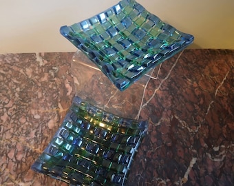 Pair of Mid century 1950s woven glass dishes