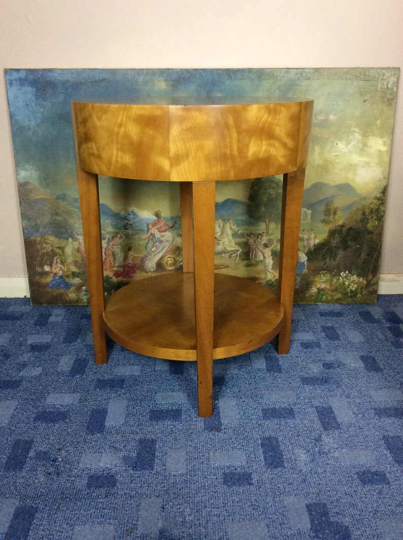 Vintage Art Deco Style Walnut Two Tier Round Coffee Side Table Occasional