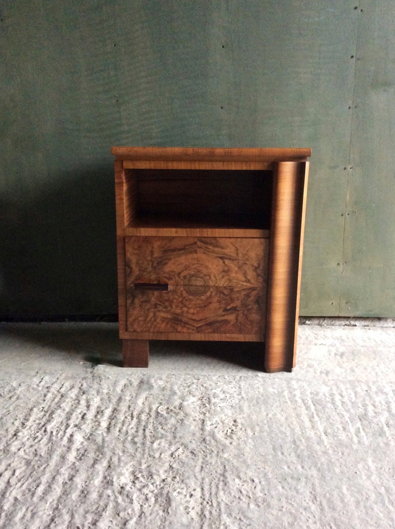 Art Deco 1920s Walnut Ceramic Lined Nightstand Bedside Cabinet Art Deco Cupboard Antique Bedside Art Deco Bedroom Art Deco Bedside