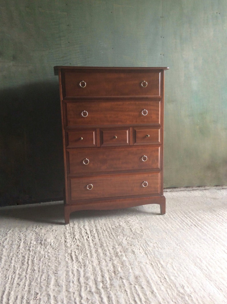 Midcentury 1970s Stag Minstrel Tallboy 7 Drawer Chest Of Drawers By John And Sylvia Reid Midcentury Tallboy Stag Bedroom Furniture