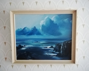 Midcentury 1960s signed original oil on canvas seascape by D Newton, original signed oil painting, D Newton 1965 signed painting