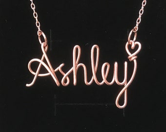 Custom Name Necklace, 14k Rose gold filled, Sterling Silver, solid copper, Personalized Name Necklace, wire wrap name necklace, Name Jewelry