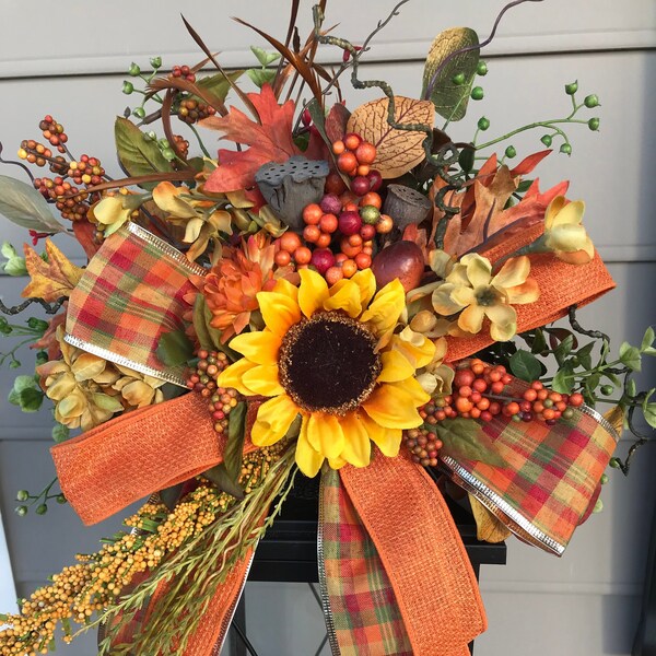 Sunflower Fall Lantern Swag, Swag for Lantern, Floral Decorations for Lantern, Fall Decor, Fall Lantern Topper, Sunflower Lantern Topper