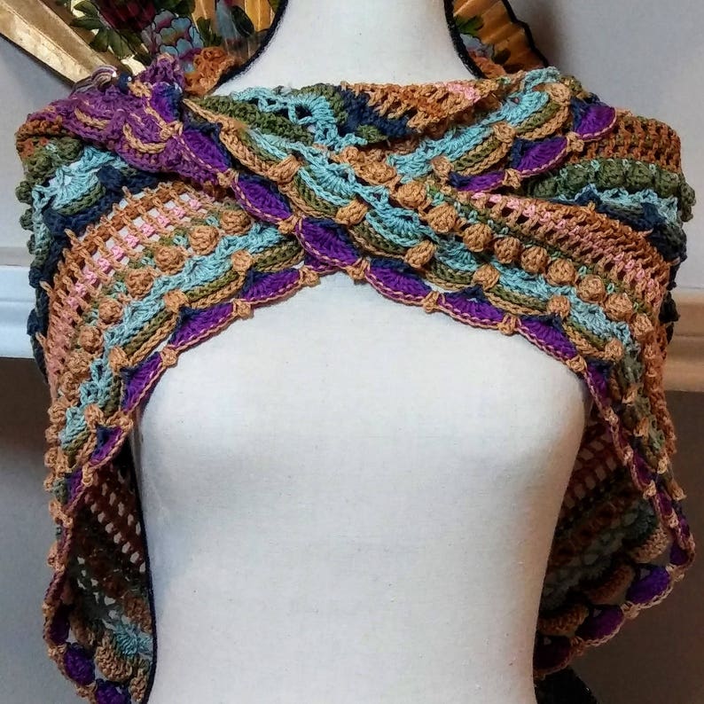 Handmade Crochet Cotton Shawl With Beaded Tassels Triangular Etsy