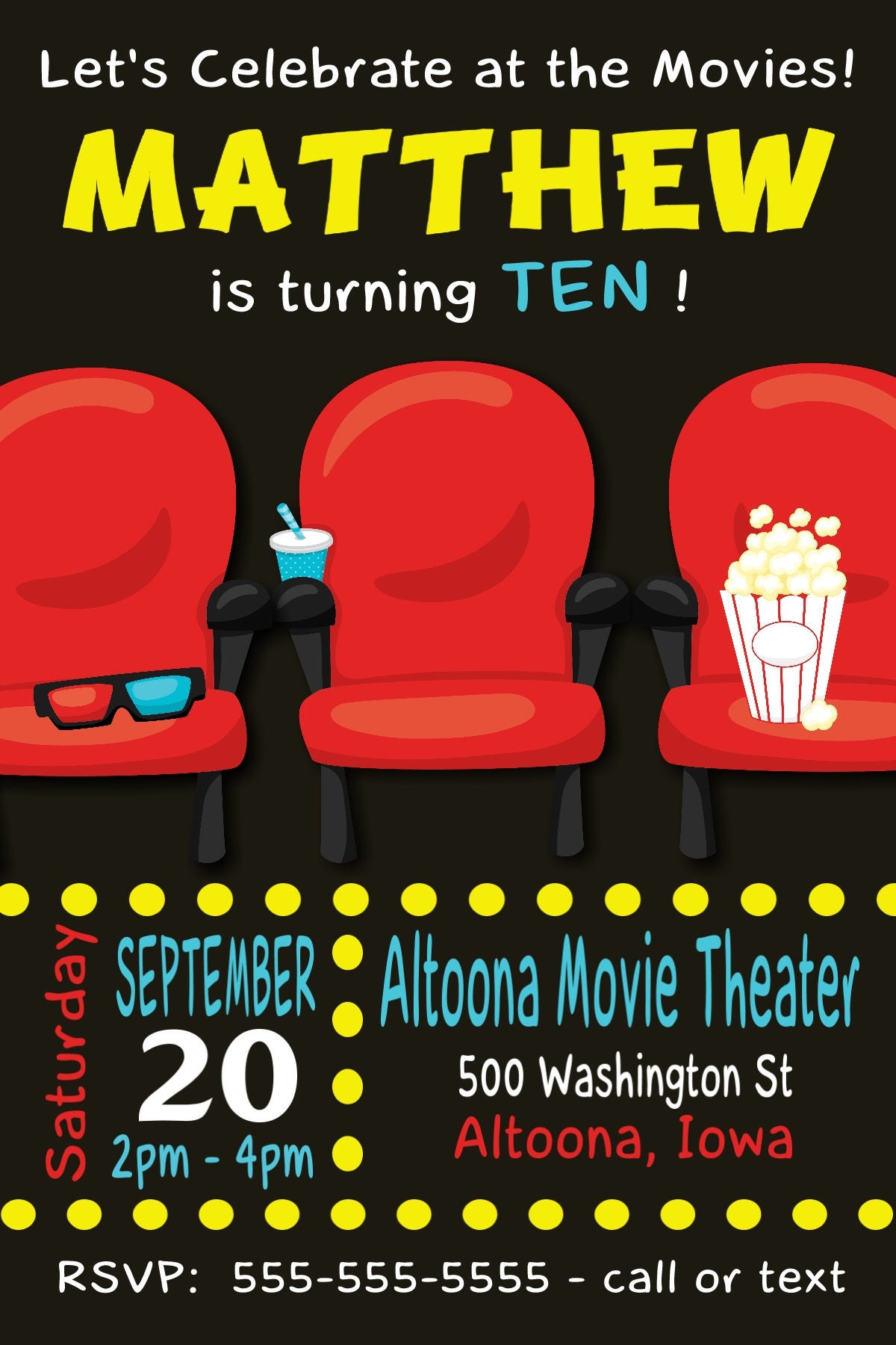 Kino Geburtstag Einladung digitale Datei drucken zu Hause Etsy