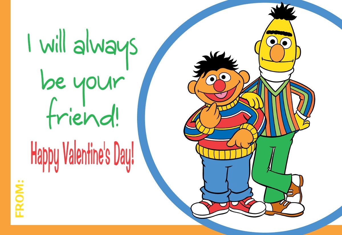 Bert and Ernie Valentine Cards Print at Home Digital File Etsy