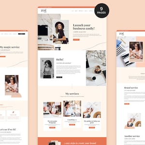 Kit de modelo WordPress Zoe Sweet Elementor PRO para coach, influenciador, blogueiro, gerente de mídia social, feminino, chique, coaching, podcast