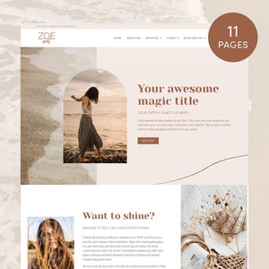 Boho WordPress Template Elementor Zoe Spirit - Website + Blog Kit, WordPress website design for coach, Feminine Coaching WordPress theme