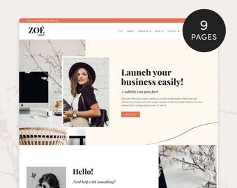 Feminine WordPress Template Kit Elementor PRO Zoe Sweet for Coaching business, Blogger, Podcast, Social Media Coach, Theme WordPress