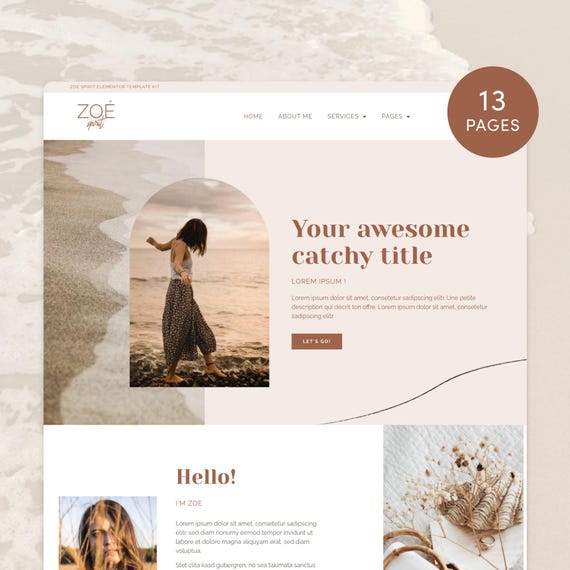 Boho Template WordPress Zoé Spirit, Elementor PRO Site Vitrine + Blog kit, Web design, thème WordPress coaching, thérapeute coach bien être