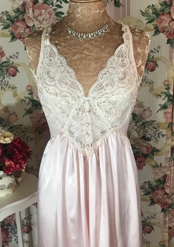 New~Crepe Pink and Cream Olga Nightgown